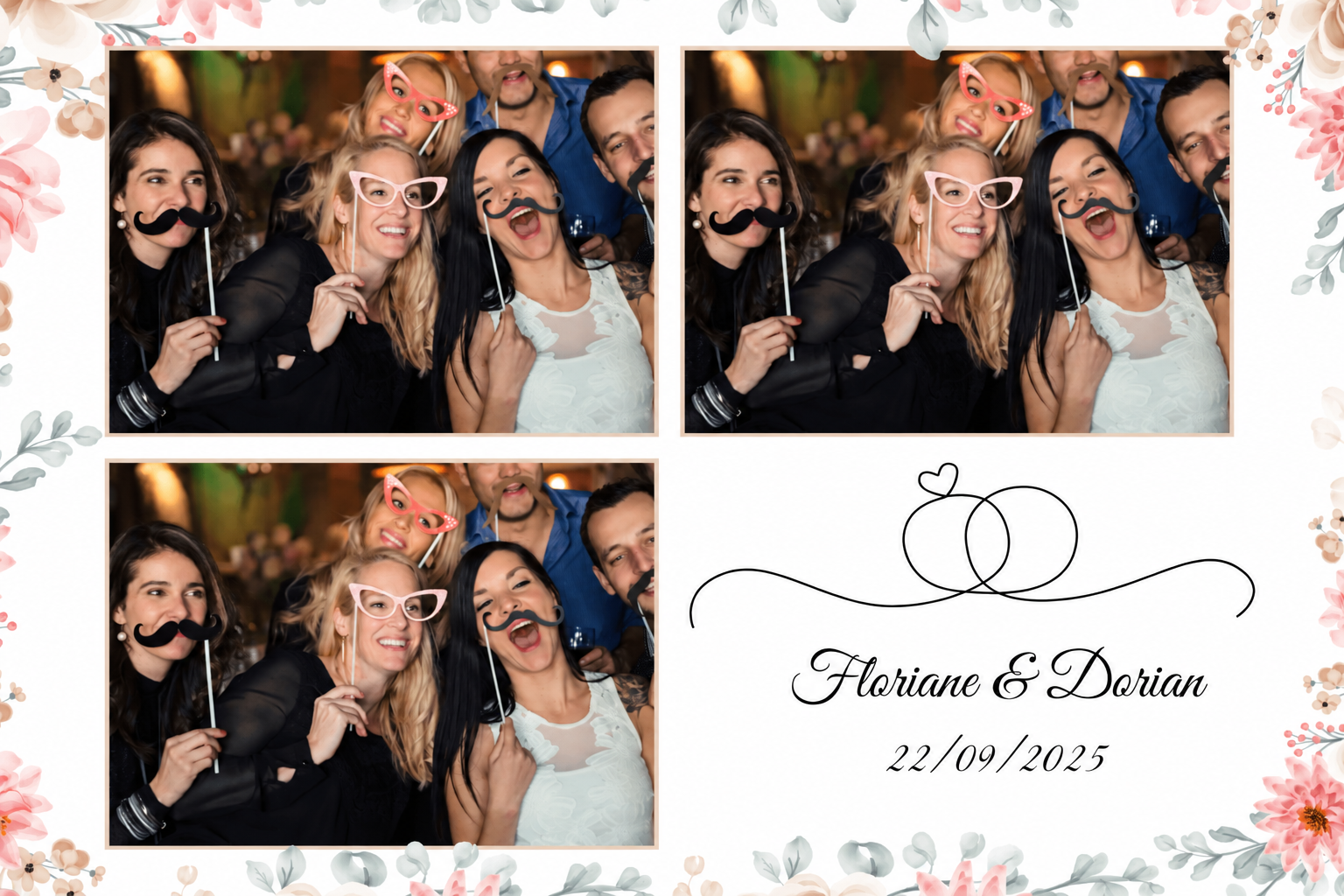 Cadre photo de mariage floral personnalisé avec une date en 2025